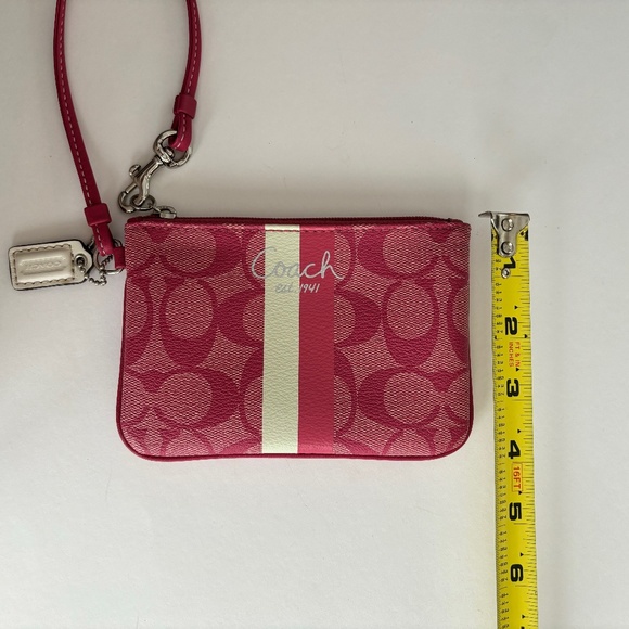 Coach Pink/White Stripe Signature Coated Canvas Wallet Wristlet - Picture 2 of 6